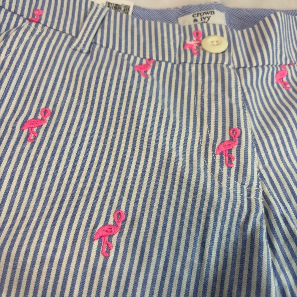 Crown & Ivy Women's Size 2P Caroline White/Blue Stripe w/ Flamingos Shorts NWT - Picture 4 of 7